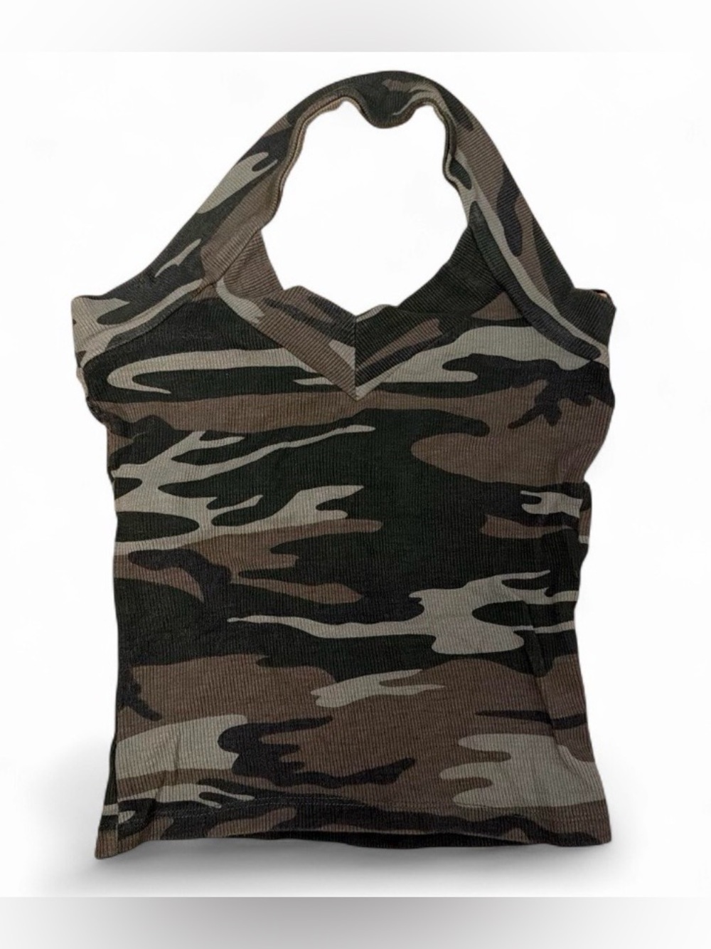 Urban Outfitters Camo Halter Ribbed Tank Top in Green and Brown
